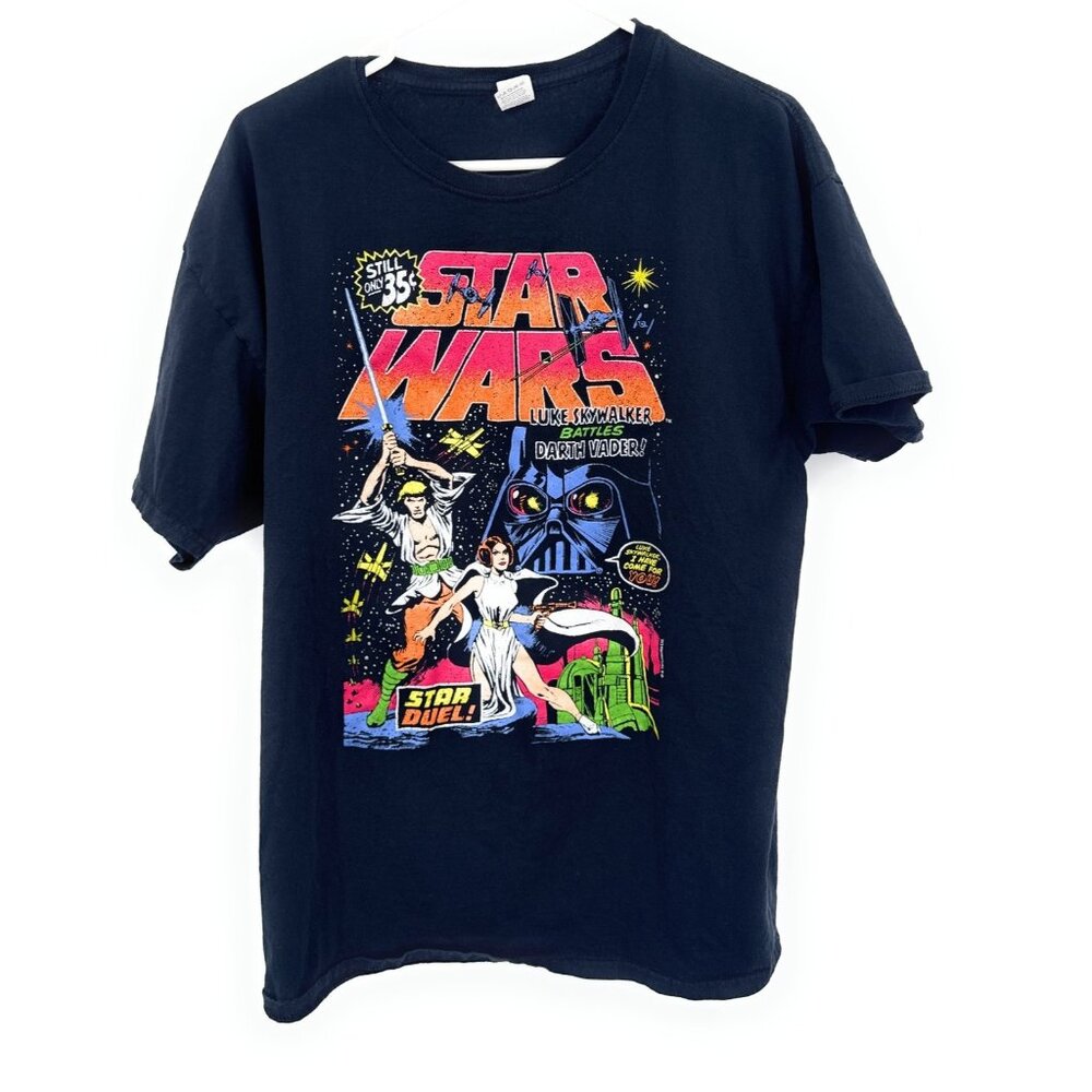 Star Wars Fruit of The Loom T-Shirt Men XL Black Luke Skywalker Darth‎ Vader VTG
